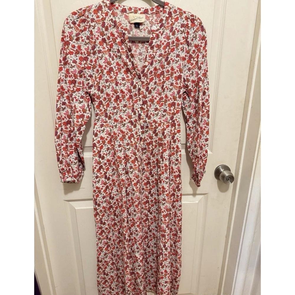 UNIVERSAL THREAD WOMENS RED FLORAL BUTTON DOWN MIDI DRESS Extra-Small